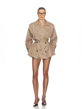 NEW HELSA Short Belted Double-Breasted Bubble Hem Trench jacket in Stone